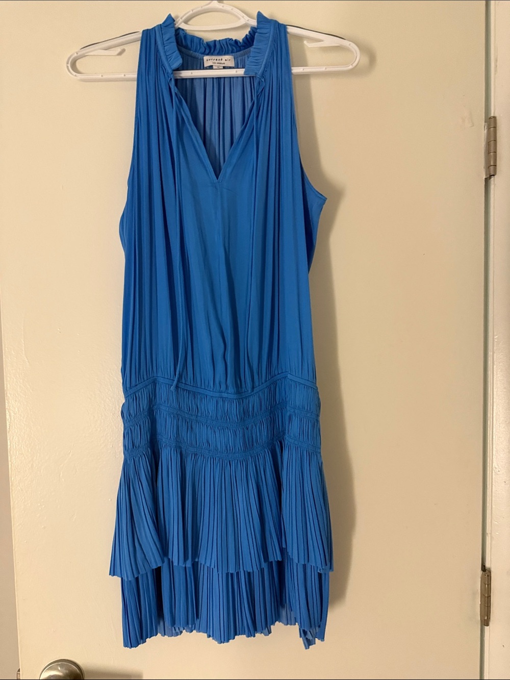 Current Air Pleated V-Neck Sleeveless Mini Dress - Blue